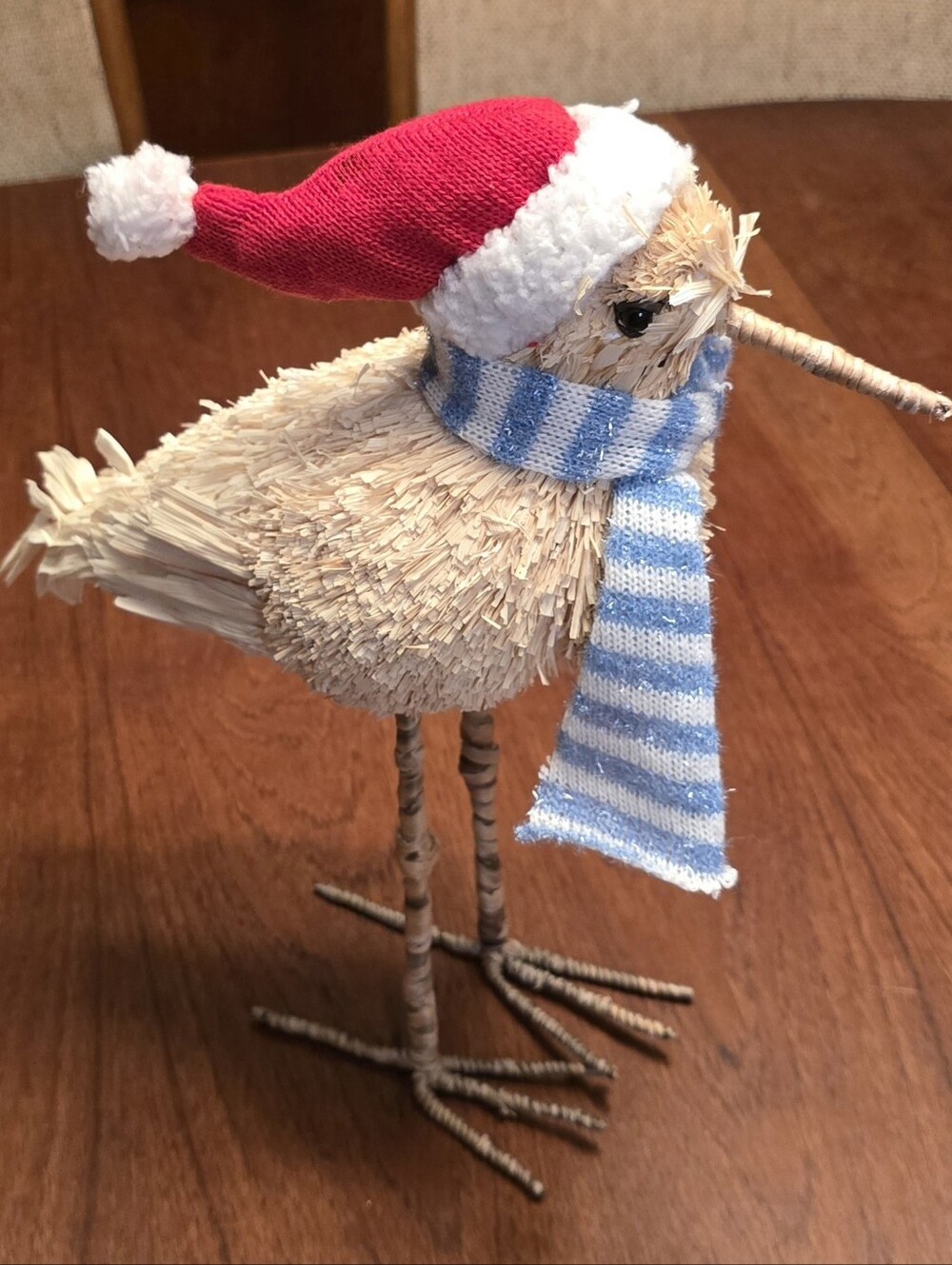 Decorative Straw Bird with Red Hat and Blue Scarf - Brand